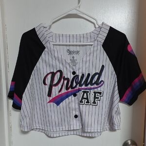 Womens Spencer's  Proud AF Striped Jersey - Black, White, Pink, Blue